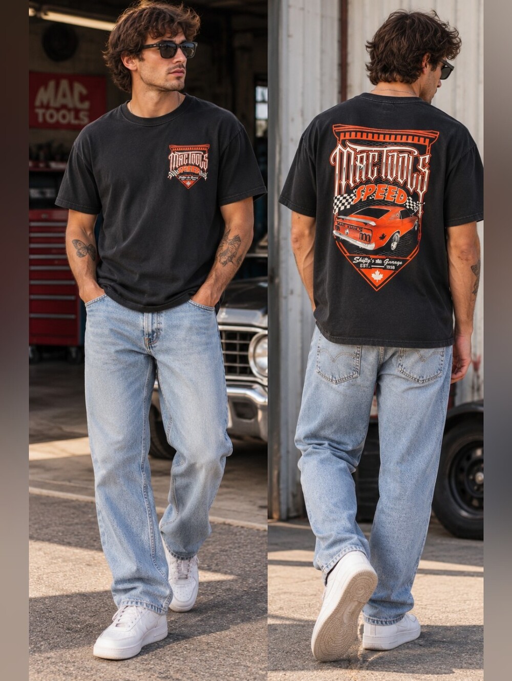 Mac Tools Speed Graphic T-Shirt Black Orange XL Racing Garage Tee